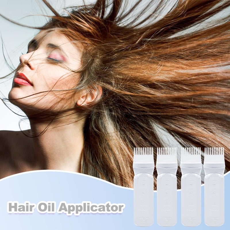 ELANE 4 Pcs Root Comb Applicator Bottle 6oz,Hair Oil Applicator Bottle for Hair,Oil Comb Applicator Hair Bottle Applicator for Hair Dye Shampoos Hair Salons Camping Traveling(White) - Image 5